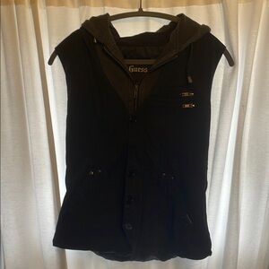 Guess Black Sleeveless Jacket with Hood